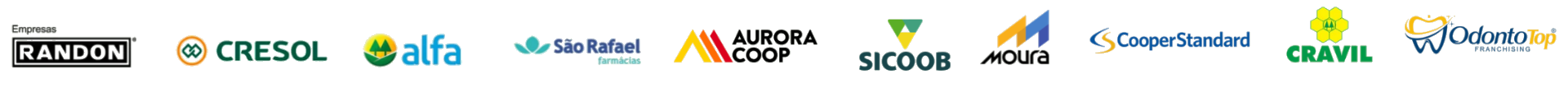 Clientes Akros: Randon, Cresol, Alfa, São Rafael, Aurora Coop, Sicoob, Moura, Cooper Standard, Cravil, OdontoTop